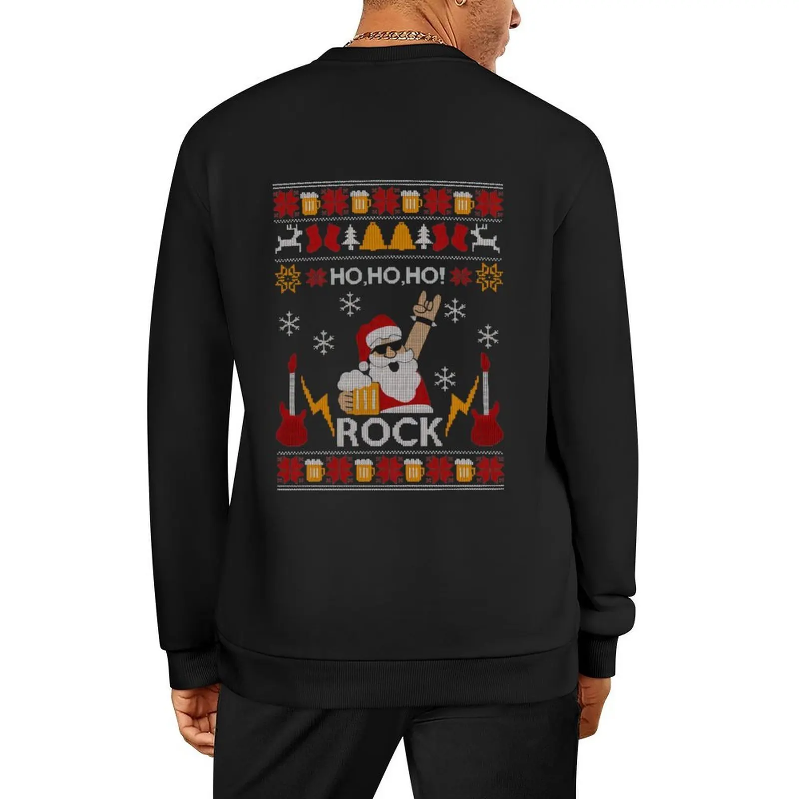 

Funny Ho Ho Santa Rock Christmas Ugly Sweater, Funny Hold my Beer Ugly Sweater Pullover graphic t shirts men blouse sweatshirt