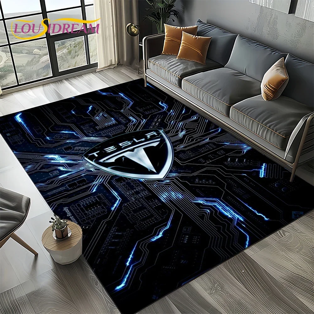 

Коврик с 3D-печатью логотипа Tesla для мотоцикла, ковер для гостиной, спальни, домашнего декора, украшение для дивана, детский коврик, нескользящий напольный коврик