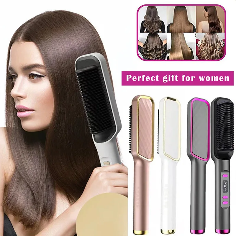 

Hair Straightening Brush Anti-scalding Ceramic Comb Fast Heating Curling Iron Styler Electric Comb Straightener With LCD Display