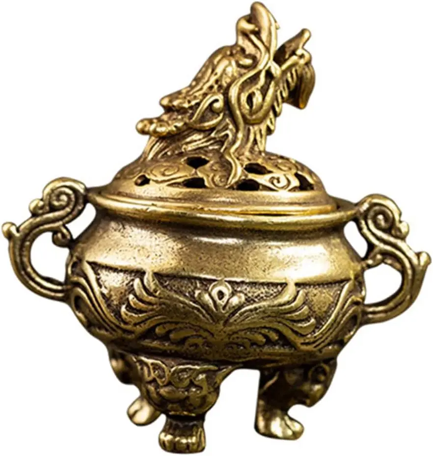 1pc  Burner Ornaments Copper  Stick Vintage Adornment Teapot Censer Brass  Burner with Lid Chinese Decor  Holder Aromatherapy St