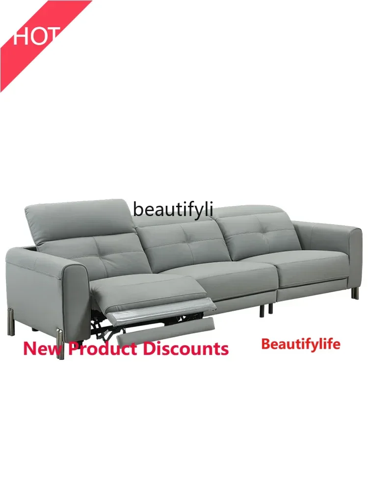 A76  Electric Function Leather Sofa Home Living Room First Layer Cowhide Three-Seat Straight Row