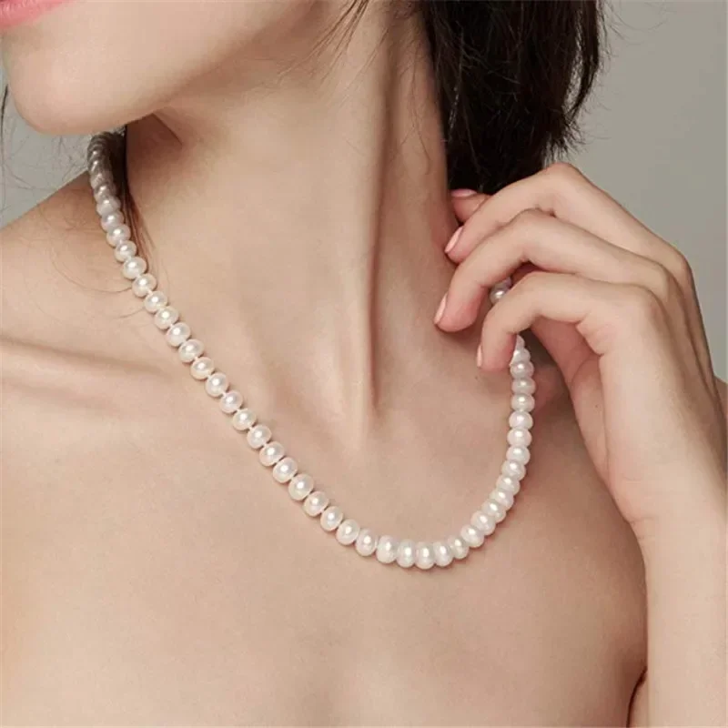 Dainashi-Collier de brins de perles de culture d\'eau douce blanches pour femme, argent regardé, bijoux fins, cadeau d\'anniversaire, 7mm-10mm