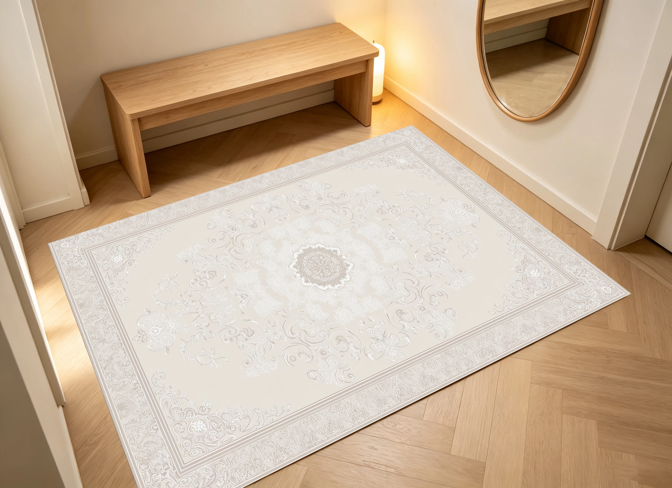 Vintage Floral Center-Patterned Large Carpet, Neutral-Toned Carpet with a Luxurious Border, Suitable for Living Room, Entryway, Bedroom, Soft Indoor Rug, Autumn and Winter Home Decor