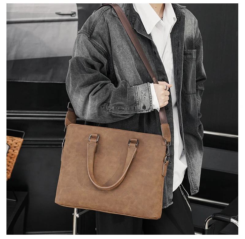 Retro Business Casual Men's Briefcase Korean Version Men's Bag Shoulder Crossbody Bag horizontal leather handbag File Bags