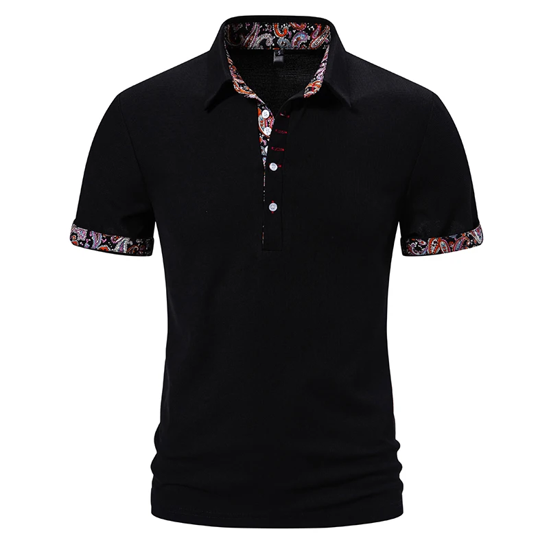 Summer Men's Paisley Contrast Polos Casual Turn Down Collar Short Sleeve T-Shirts