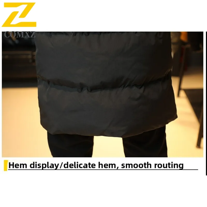 COMXZ Men's New Winter Mid-Length Cotton Jacket Korean-style Loose Fit Plus Size Hooded outdoor sports Warm tactics 2025 Coat