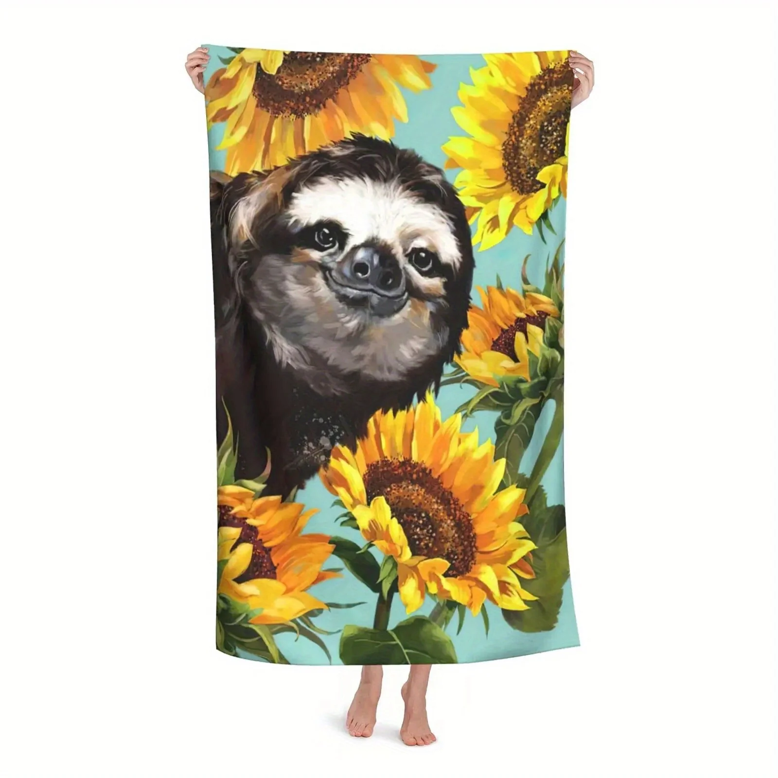

Beach Towel Sloth and Sunflower Print Pattern Sun Protection and Windproof Suitable for Pool Camping Travel Blanket