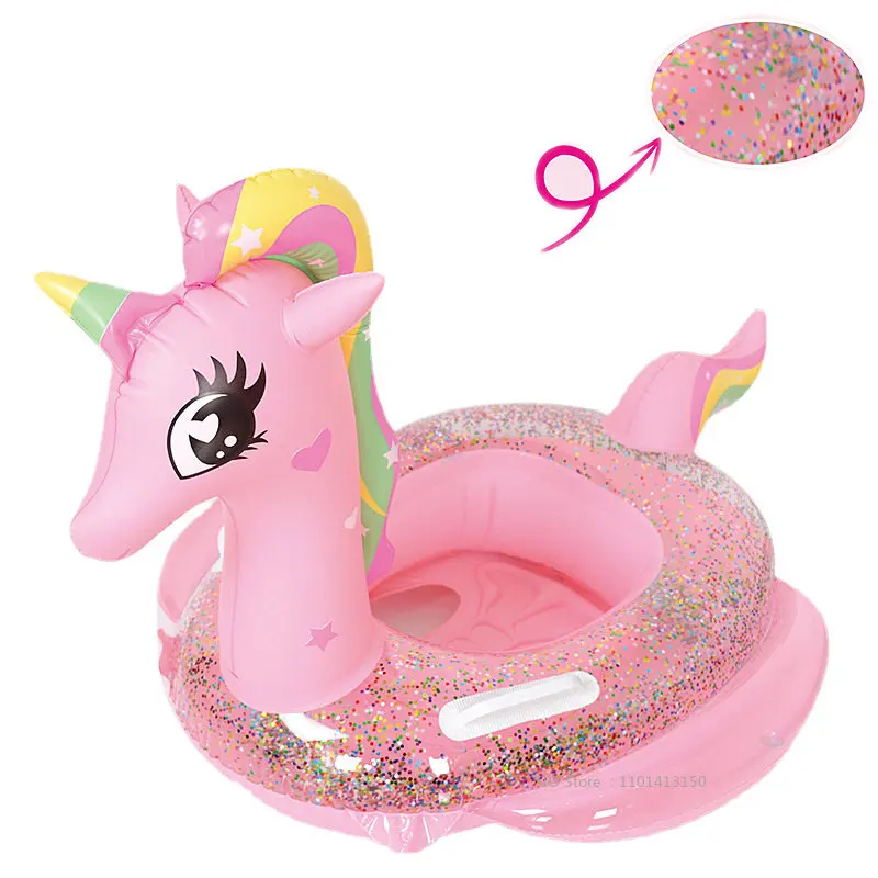 

Sequin Inflatable Baby Swimming Ring Kids Flamingo Unicorn Swim Circle with Shade Swimming Pool Float Water Fun Pool Toys Seat