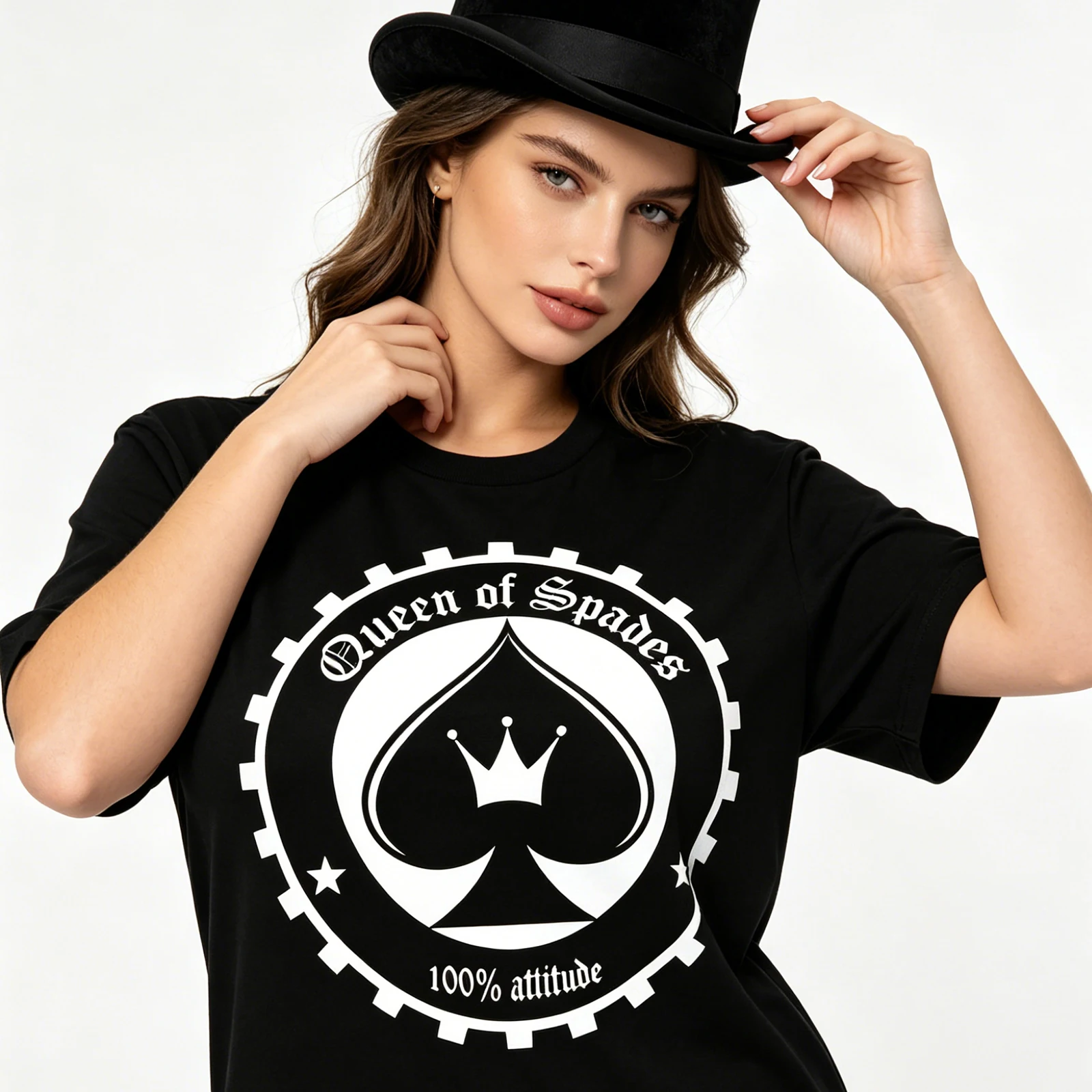 QOS Black Spade Queen BBC Tshirt Sexy Naughty Hotwife Adult Flirt Humor Oversized Short Tee Night Club Women Streetwear Top