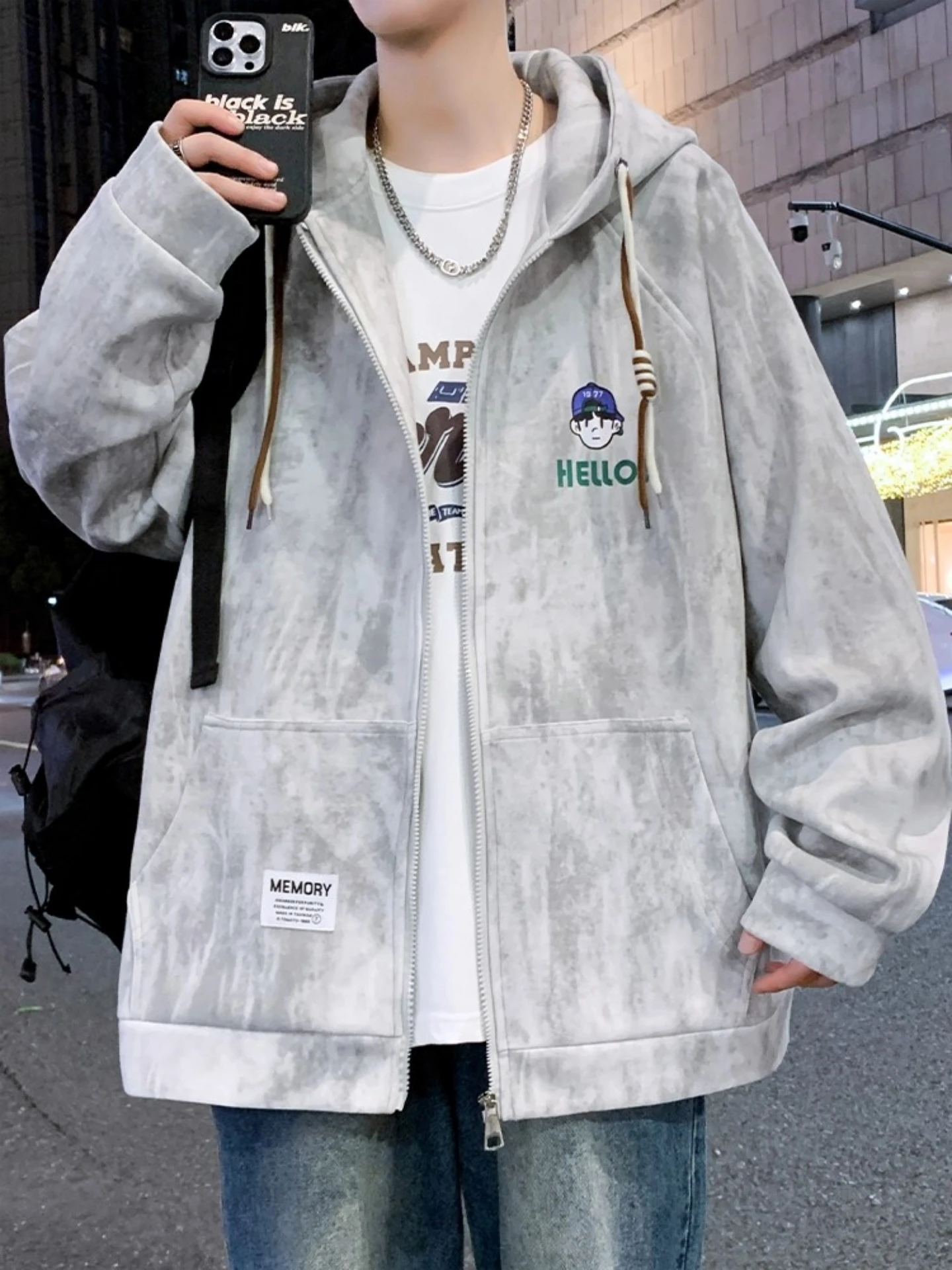 

Casual Hoodie Sweatirt Men's Youth Tie Dye Zipper Jaet Heavyweight Cotton Polyester Blend Long Sve Regular Fit