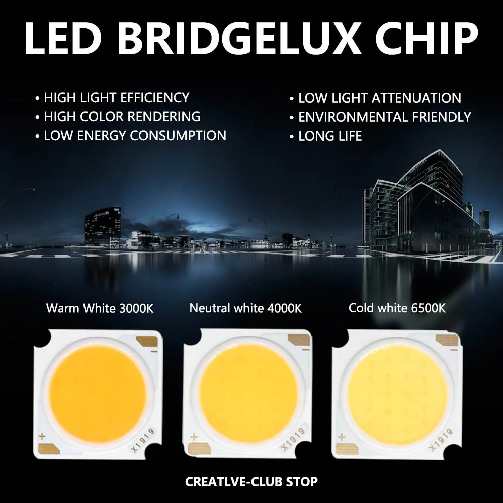 10pcs 19mm 10W 20W 30W 40W 50W Bridgelux LED Chip COB Light-emitting Diode Imported DC30-33V DIY Track Light Source Accessories