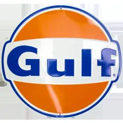 GULF OIL GASOLINE GAS PUMP ROUND METAL TIN SIGN GARAGE BARN INDOOR OUTDOOR