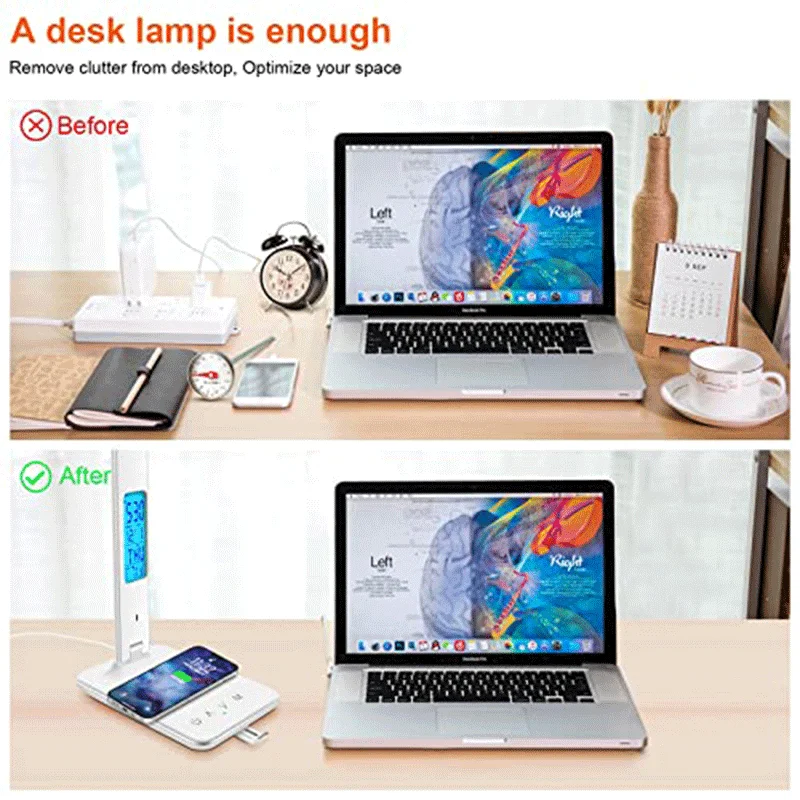 Folding Table Lamp USB Reading Touch Dimmable Eye Protection With Alarm Clock Thermometer LED Desk Lamp USB Charge Night Light