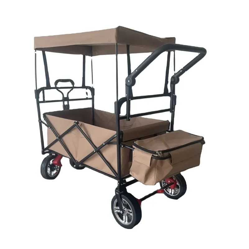 2026 High Quality Four Wheel Stainless Steel Foldable Platform Utility Trolley Wagon Wide PU Wheels OEM Customizable