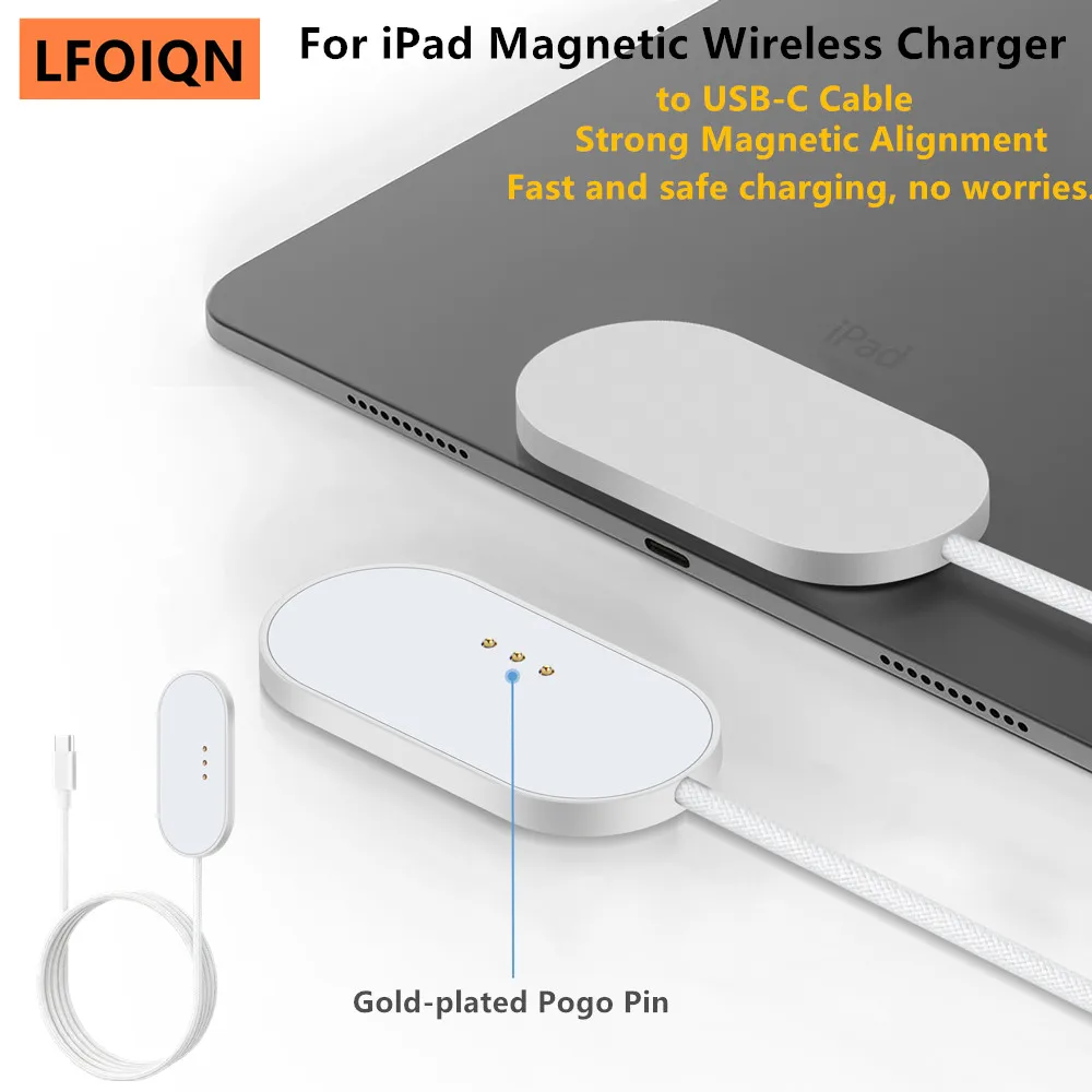 Cargador Inalámbrico Magnético para iPad Air/Pro, Cargador Rápido de 18W con Cable de Aleación de Aluminio, Cargador Inteligente con Conector Pogo Pin para iPad, Portátil