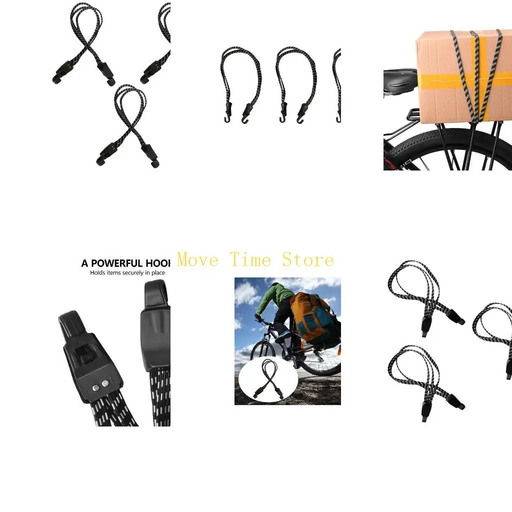 92ME 3Pcs Elastic Strap with Hook Bungee Cord Outdoor Elastic Bungee Strap