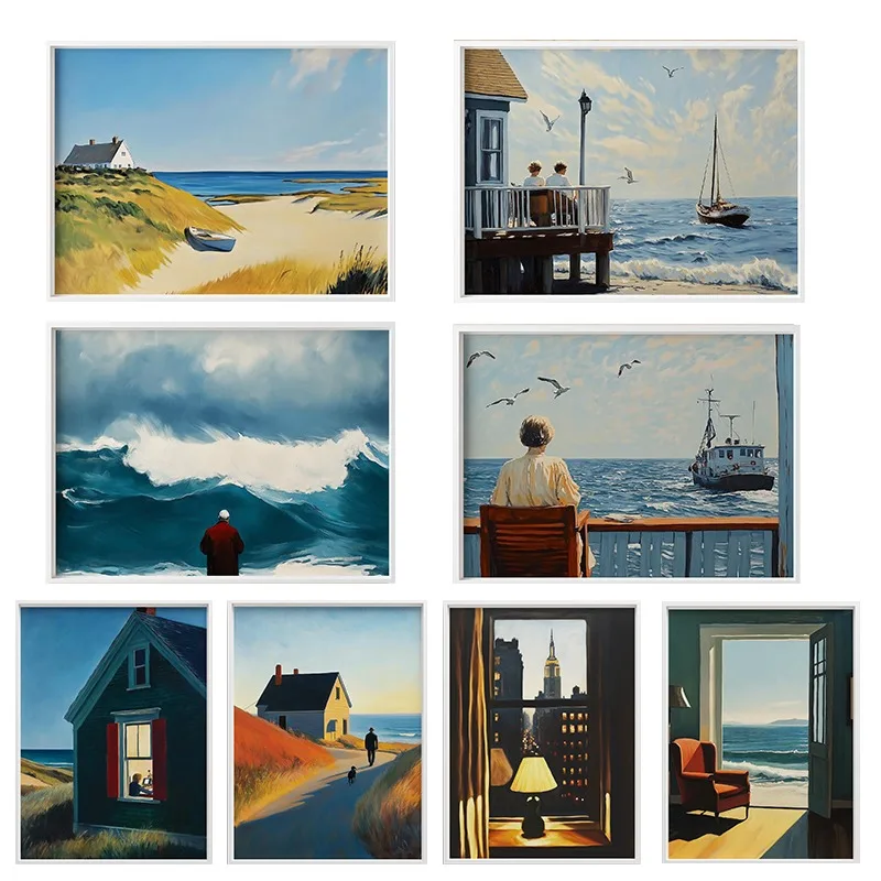 Edward Hopper Style Inspired Poster Modern  American Realism City Landscape Canvas Painting Wall Art for Living Room Home Decor