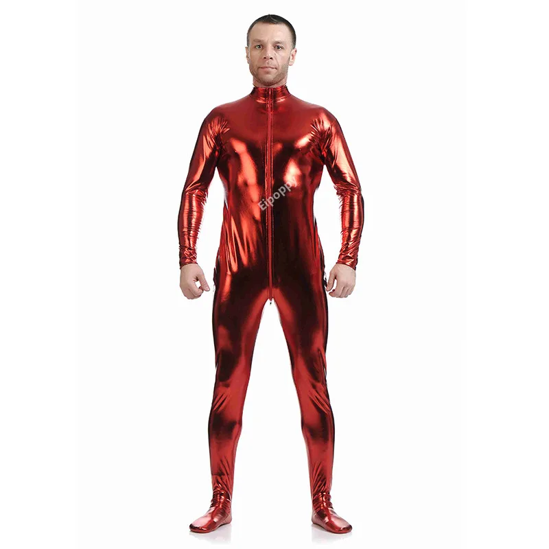 Corpo inteiro Unitard personalizado pele Bodysuit, preto brilhante metálico calças justas, ouro Zentai terno, macacão, X