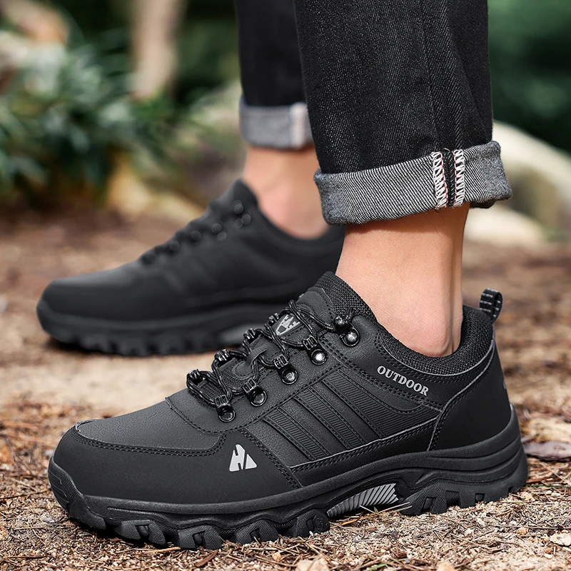 Men's Hiking Shoes Outdoor Waterproof Leather Anti Slip Comfortable Hunting Walking Shoes Wear-resistant Casual Sneakers