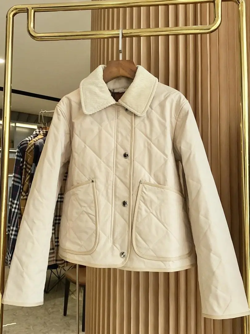 

Briti Sle Pure Color Corduroy Ne ort Lightweight Waterproof Cotton Jaet Women's Autumn Winter New Arrival