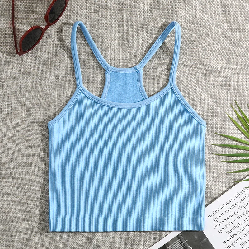 INLUMINE Suspenders Fitness Sports Vest For Women Breathable Seamless Knitted Tank Top Vertical Stripes Threaded Yoga Underwear