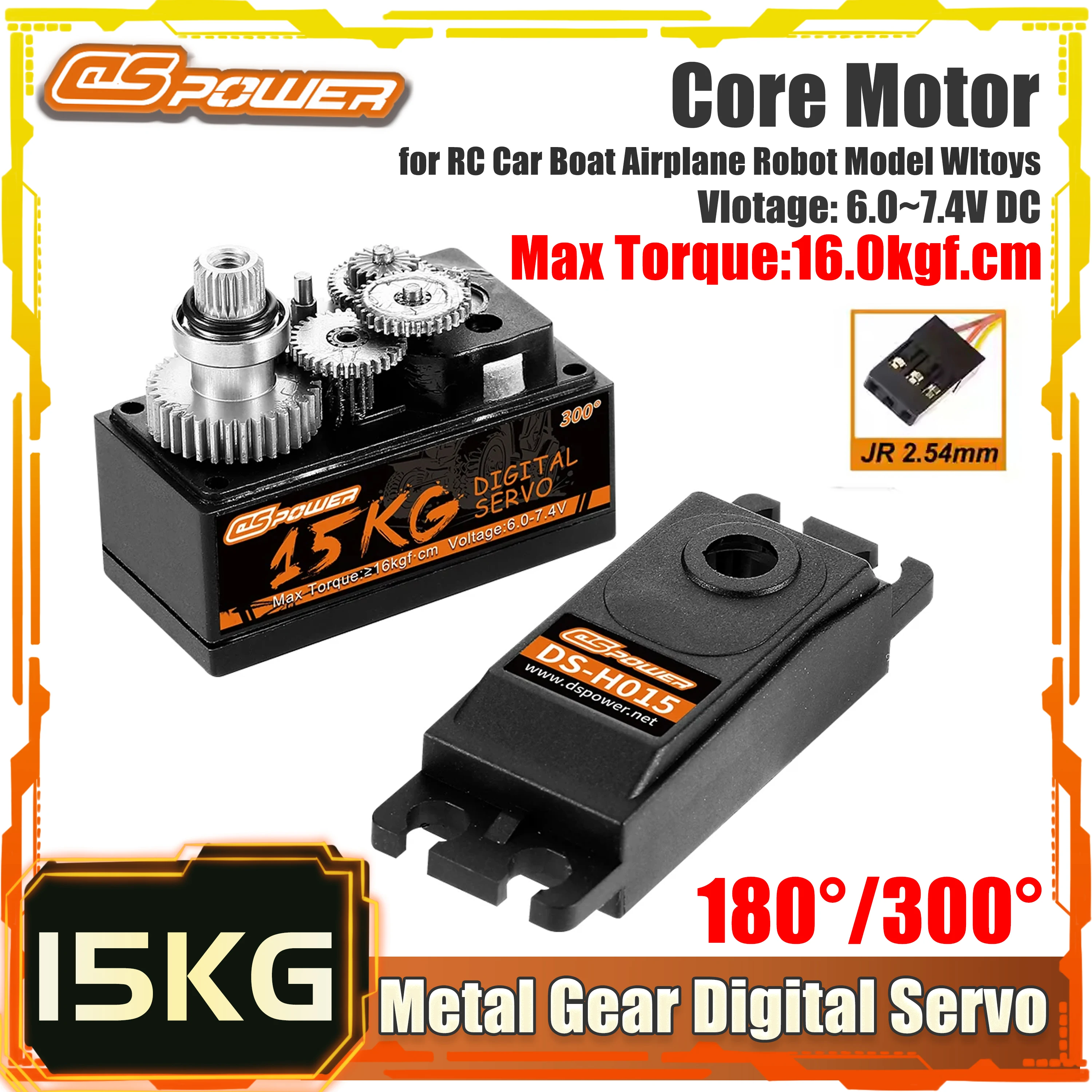 

DSpower 15KG Metal Gear Waterproof Digital Servo 16kgf.cm Low Profile Core Motor for RC Car Boat Airplane Robot Wltoys Model Toy