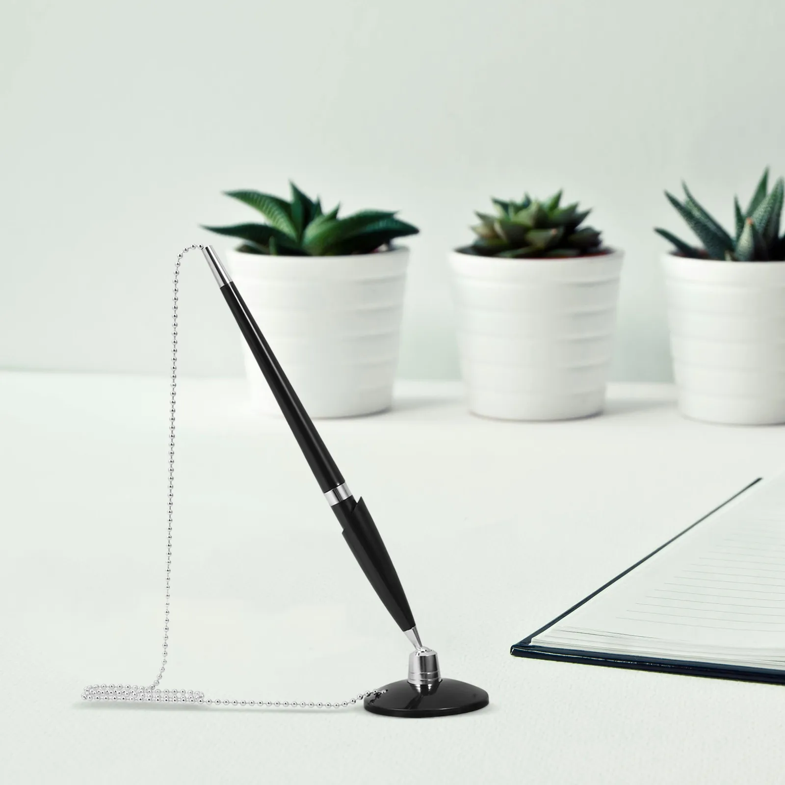 Signature Pen with Stand Desktop Fixed Positioning Business Ballpoint Pen Stainless Steel Plastic Body Quick-Dry Ink for Office