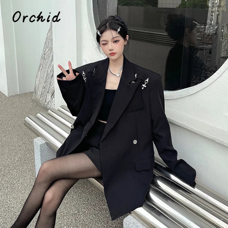 2024 Autumn Winter England Style Blazer Coat Women Double Breasted Jacket Oversized Korean Fashion Simple Solid High-end Coats