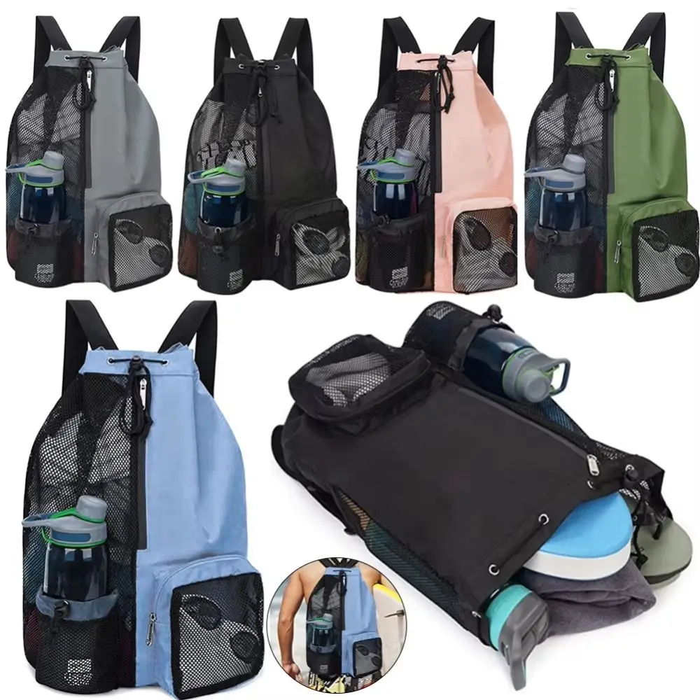 

with Wet Pocket Mesh Drawstring Backpack Large Capacity Fitness Swim Bag Beach Storage Bags Solid Color Sports Bag Outdoor