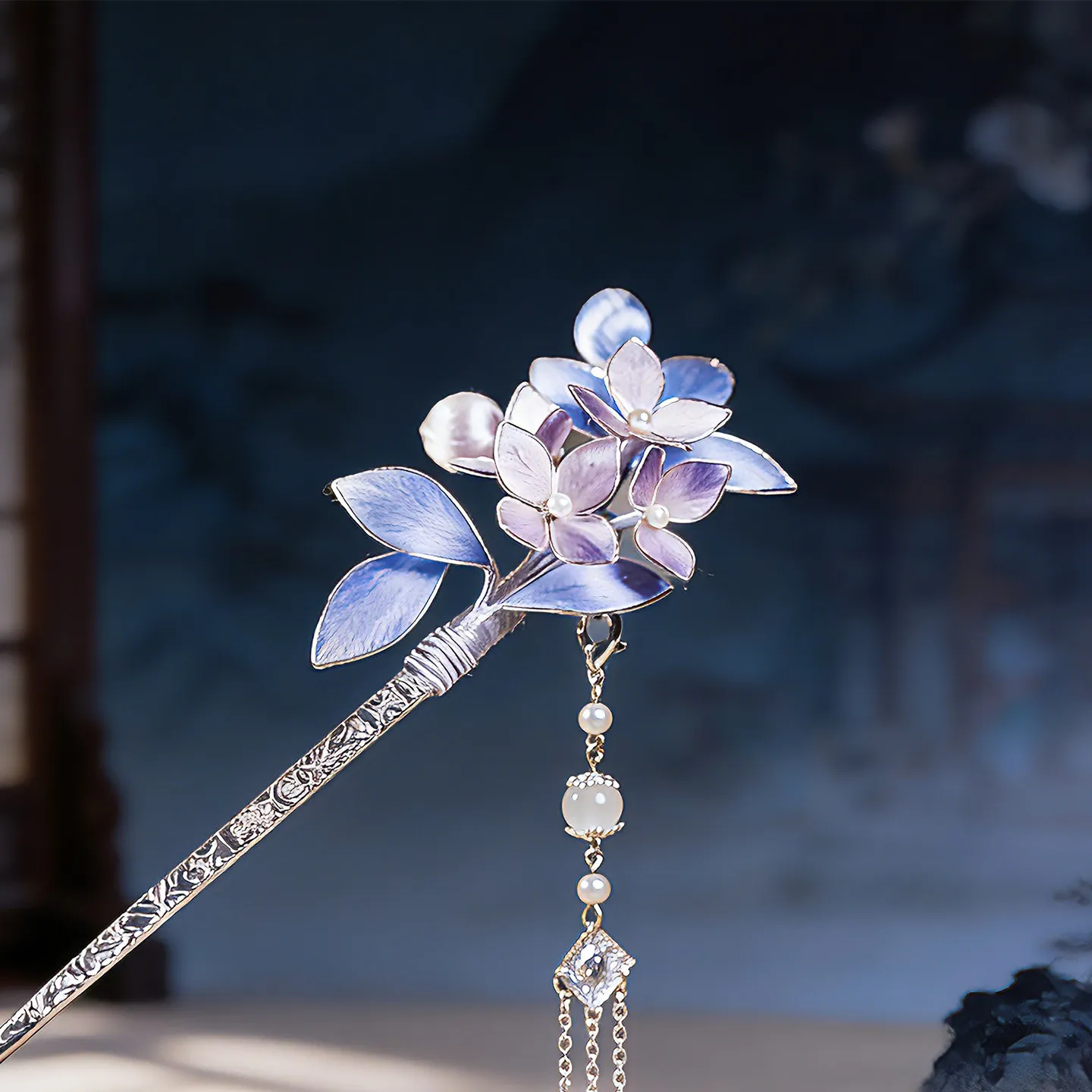 Purple Ancient Style Tassel Buyao Hair Stick Pair, Chinese Intangible Heritage Velvet Flower Hair Ornament
