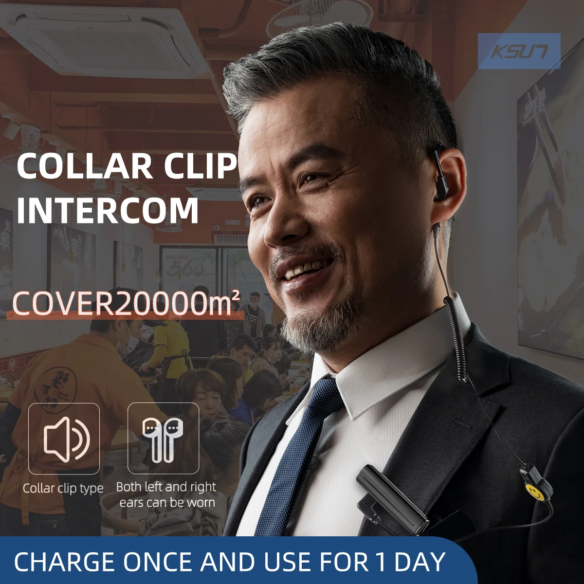 KSUN Mini talkie-walkie de poche ensemble d'interphone sans fil étanche Radio bidirectionnelle mains libres talkie-walkie pour Restaurant hôtel