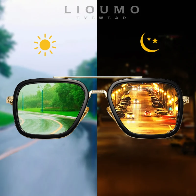 LIOUMO Luxury Fashion Tony Stark Sunglasses Men Women Photochromic Polarized Driving Glasses Steam Punk oculos de sol feminino