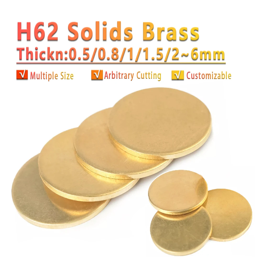 Thick 0.5/0.8/1/1.5/2/3/4mm 5mm 6mm H62 Brass Disc Circle Blank Plate Flat Sheet Round Dia 10mm-300mm