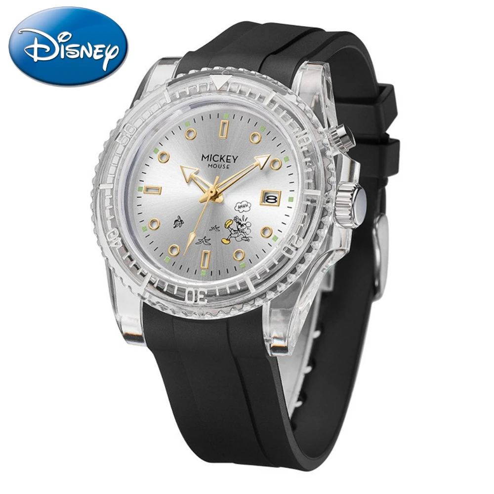 Disney-reloj de cuarzo transparente para estudiantes, cronógrafo de Mickey, esfera luminosa con caja, regalo