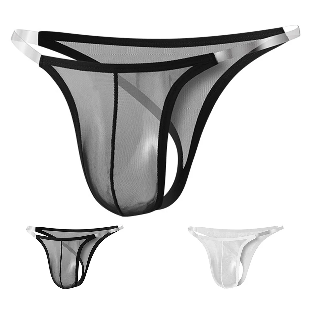 Sexy Men\'s Thongs Mesh Thin Transparent Bulge Pouch Briefs Low Waist Lingerie Panties Underwear Pump Man Brazilian Thong