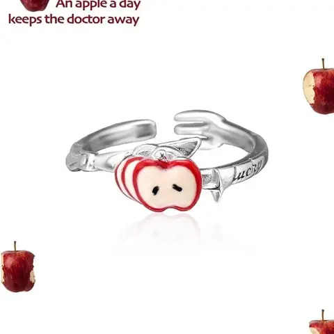 Anillo de manzana roja Niche High Sense Anillos lindos, exquisitos y de la suerte