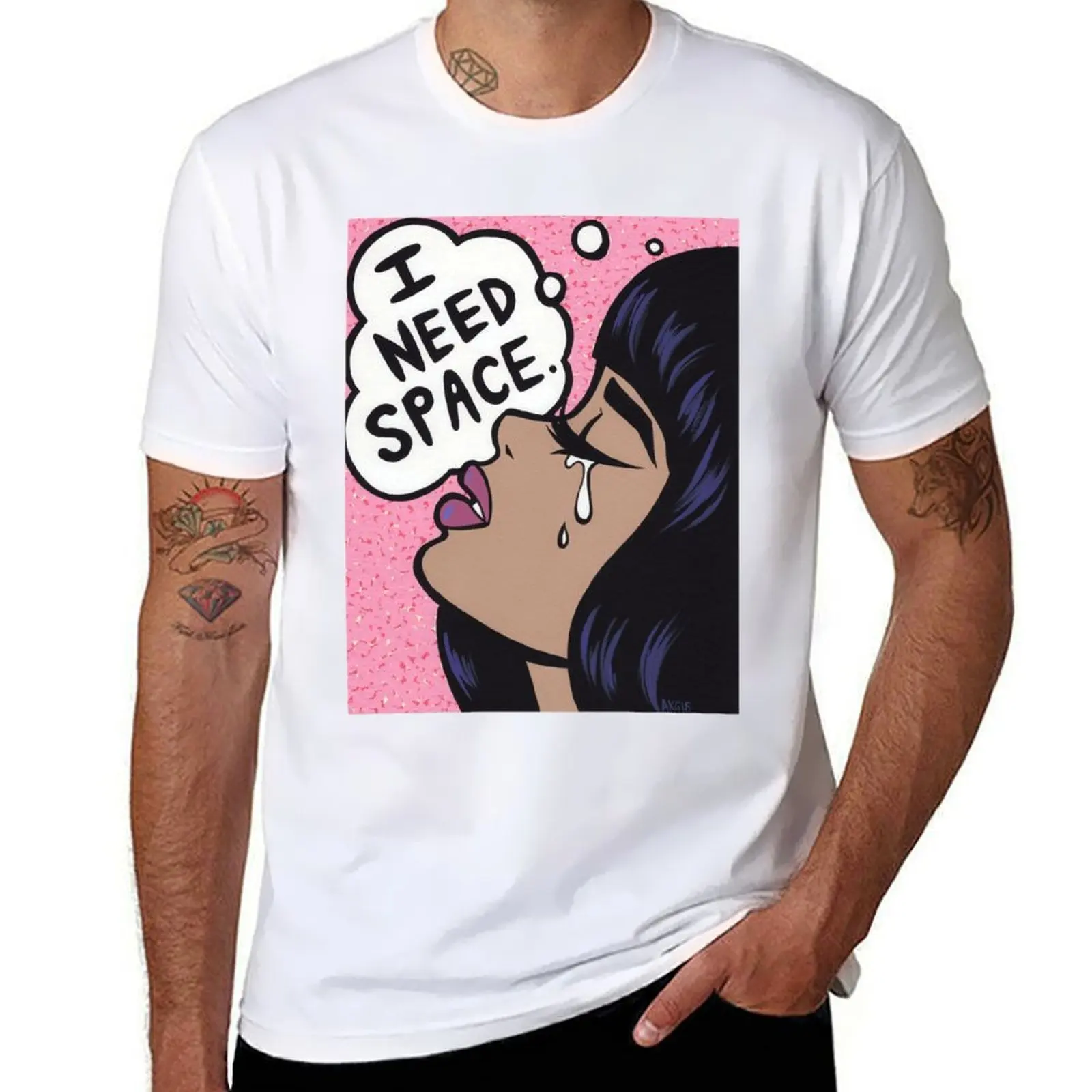 

I Need Space Crying Comic Girl T-Shirt t shirt man designer mens graphic t shirts T-Shirt