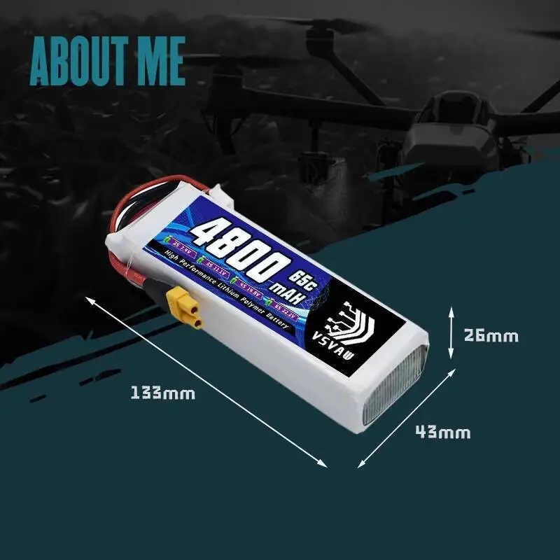 VSVAW 3S Lipo batterie pour Drone FPV 11.1V 65C 4800mAh prise EC5 pour voiture RC quadrirotor bateau avion RC modèle UAV pièces RC
