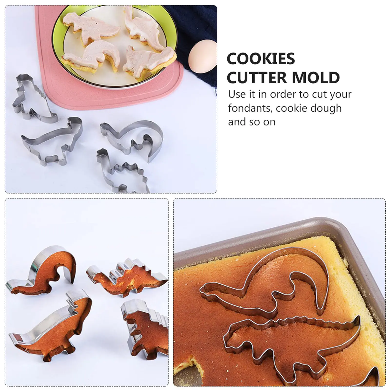 Dinosaur Cookie Cutters Set 8pcs Stainless Steel Baking Tools for Fondant Dough Cookies
