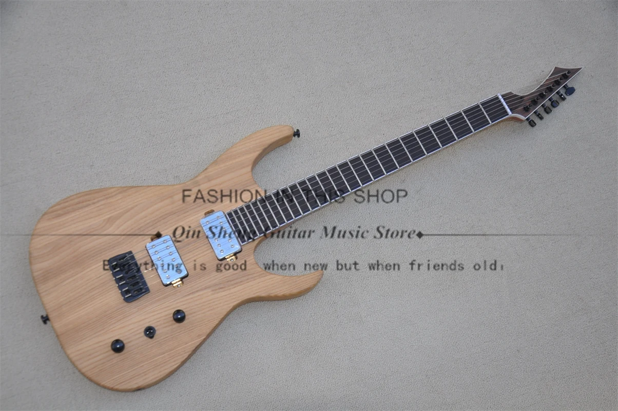 Natural Electric Guitar One Piece ASH Wood Body Ebony Fingerboard Mahogany Neck Fixed Bridge HH Pickups Black Tuners