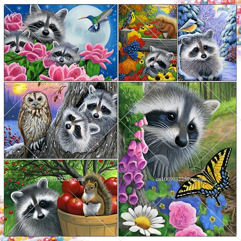 Raccoon Diamond Painting Adults Gift Countryside Landscape 5D Crystal Diamond Art Full Rhinestones Mosiac Embroidery Wall Decor