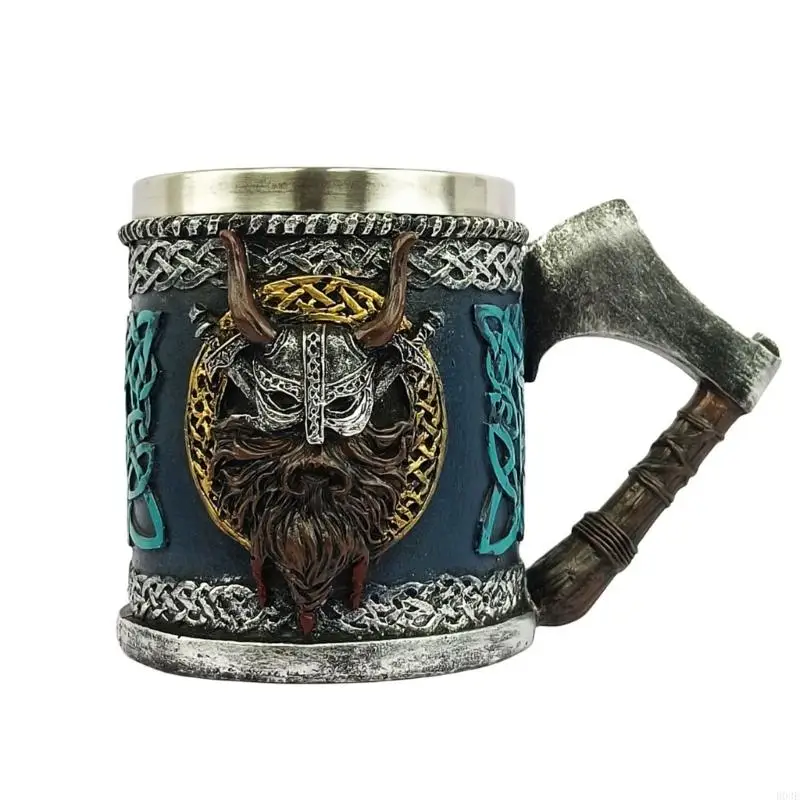 Historical Themed Gothic Beer Mug With Steel Insert and Axes Handle Medieval Pirate Tankards Drinking Cup Halloweens Gift B03E