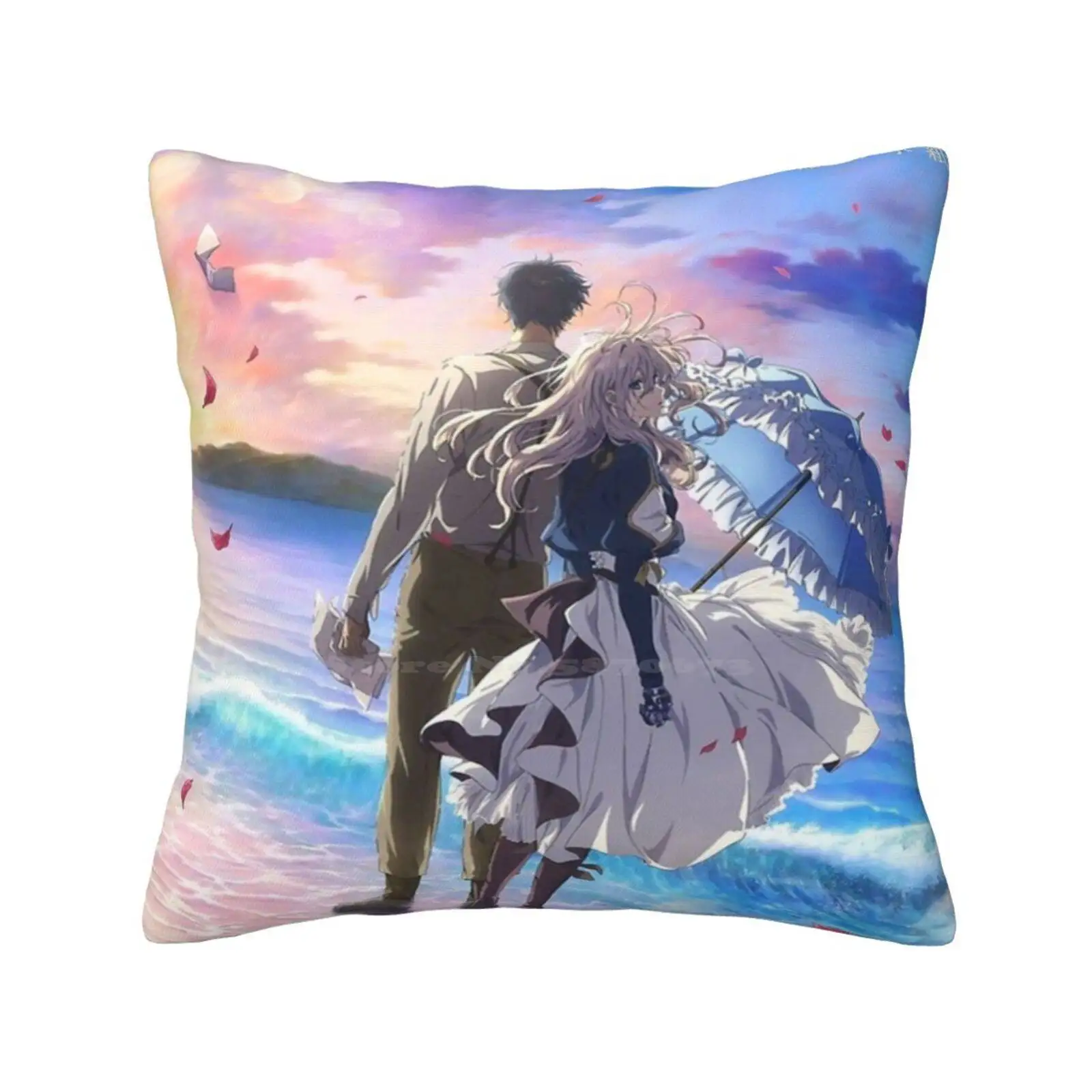 Evergarden Movie Funny Cute Decor Square Pillowcase Violet Evergarden Movie Manga Funny Vintage Gilbert Bougainvillea Violet