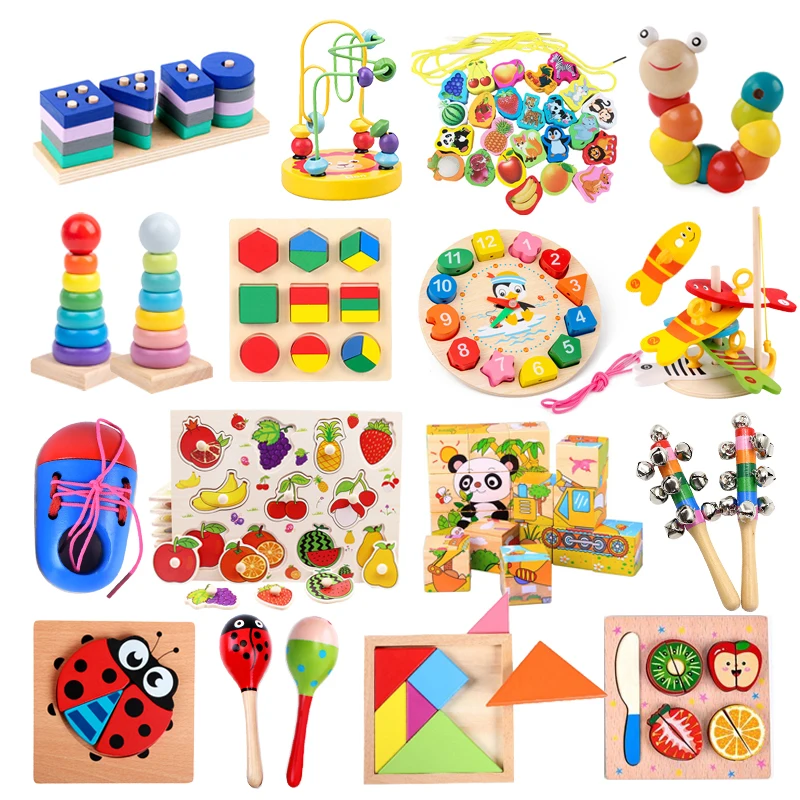 Montessori Baby Toys 2 Years Educational Math Toy Wooden Puzzle Bead Wire Maze Roller Coaster Abacus For Kids Toddler Toys