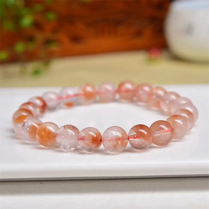 Natural Red Rabbit Hair Quartz Bracelet Reiki Healing Fengshui Stone Fashion Jewelry For Women Holiday Gift 1PCS