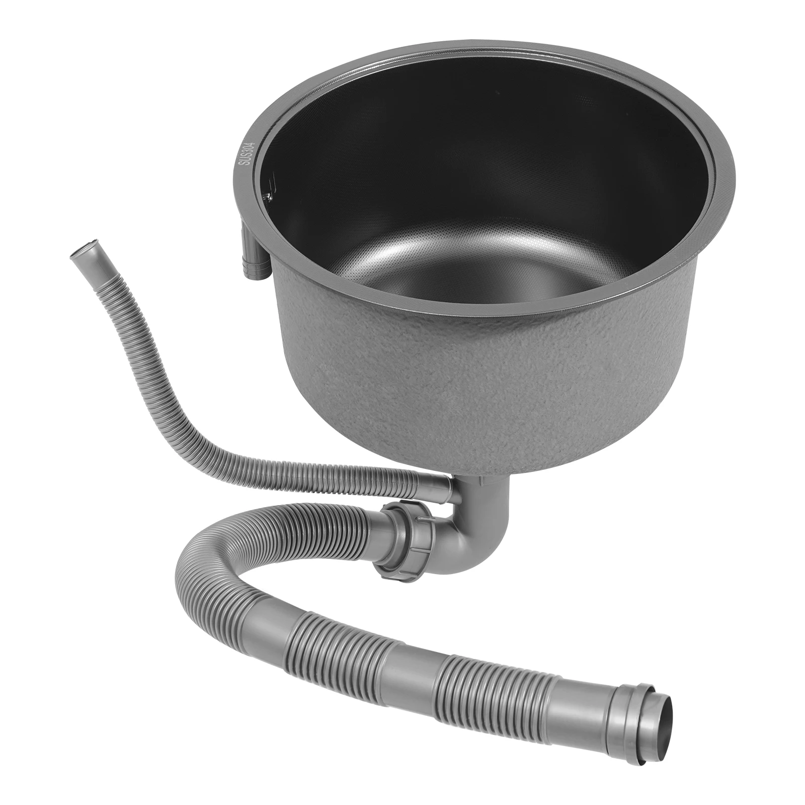 Runde Küchenspüle 14,2x7,5 Zoll, Einzelbecken-Spüle aus 304 Edelstahl mit Sieb, Nano-Beschichtung für Wohnmobil-Bar – Detail 10