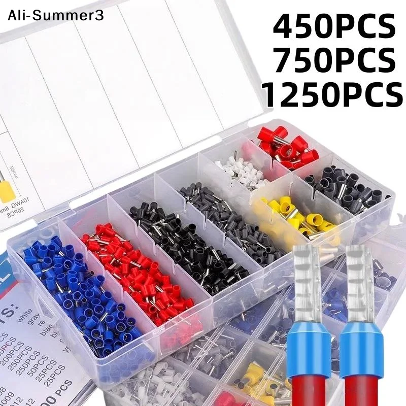 

【AZ0】450/700/1250Pcs Insulated Cord Pin End Terminal Electrical Crimper Tubular Terminal Block Connector Wire Terminal Kit
