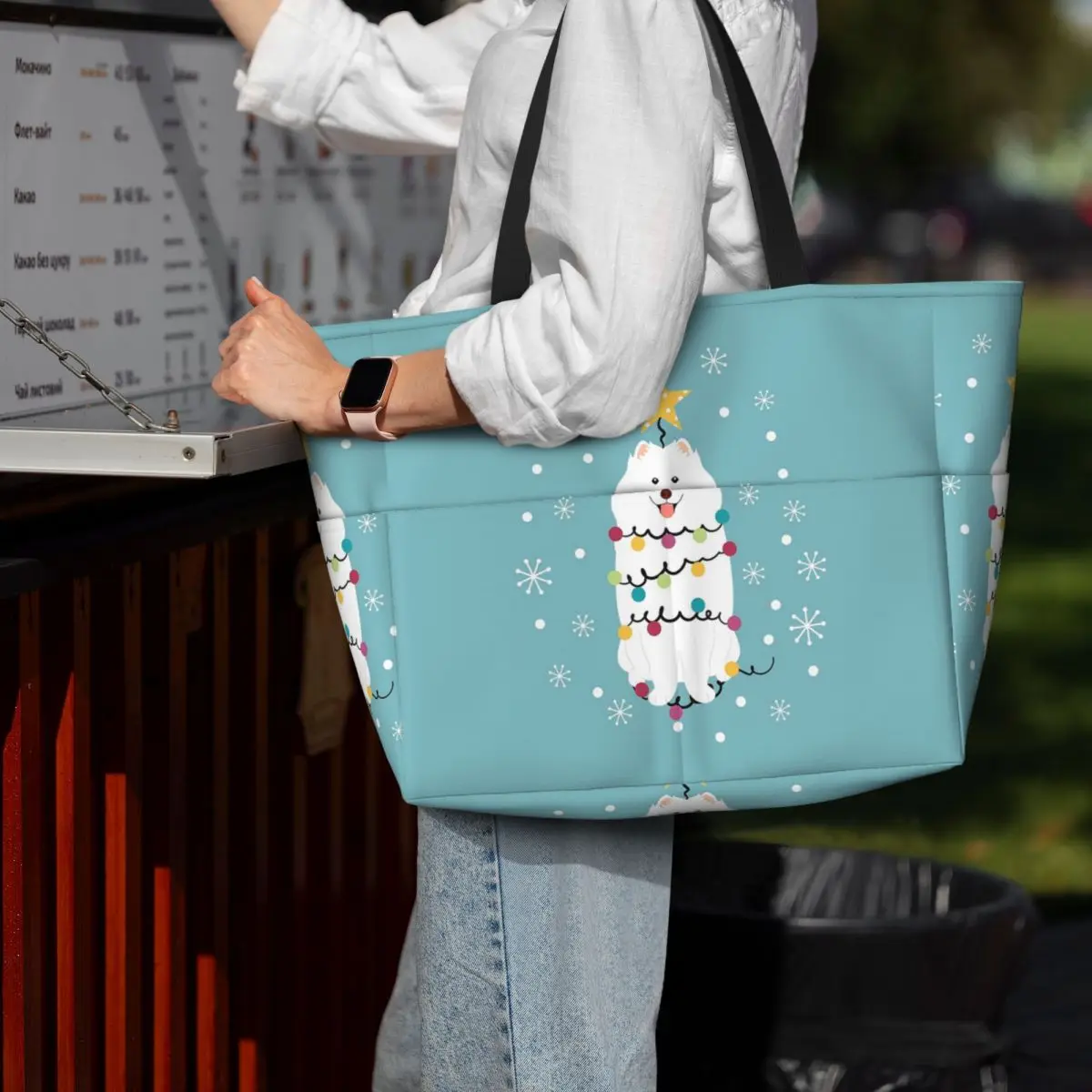 

Samoyed Christmas Tree Beach Tote Bag Sport Gym Yoga Duffle Large Tote Bag Women Travel Bag Fitness bag