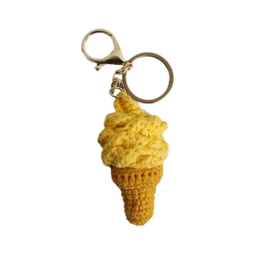 Exquisite Handmaking Ice Cream Pendant Woven Ice Cream Cone Crochet Keychain Mini Cartoon Knitted Keyrings Bag Charm