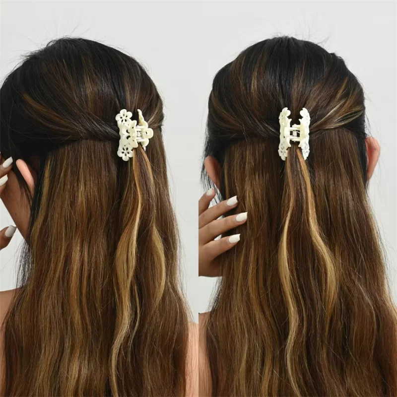 ミディアムマット高級三花柄シャークヘアクリップ